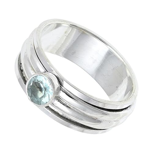 SILVERNROCK Blautopas Edelstein-Spinnerring aus 925er Sterlingsilber Spinnerring für Herren und Damen alle Größen handgefertigter Schmuck E148J_51 (16.2) von SILVERNROCK