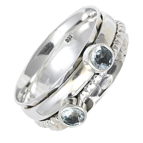 SILVERNROCK Blautopas Edelstein-Spinnerring aus 925er Sterlingsilber Spinnerring für Herren und Damen alle Größen handgefertigter Schmuck E155D_48 (15.3) von SILVERNROCK