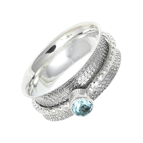 SILVERNROCK Blautopas Edelstein-Spinnerring für Herren und Damen 925er-Sterlingsilber Spinnerring Geschenkartikel handgefertigter Schmuck E154K_69 (22.0) von SILVERNROCK