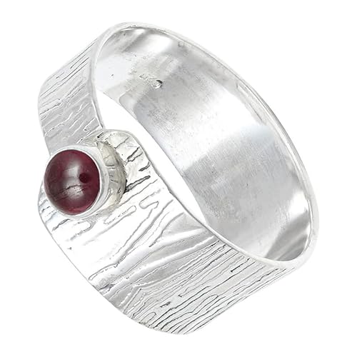 SILVERNROCK Cabochon-Granat Edelstein 925 Sterling Silber Bandring Herren- und Damenbandring Alle Größen Geschenkartikel Handgefertigter Schmuck ERG-135G_49 (15.6) von SILVERNROCK