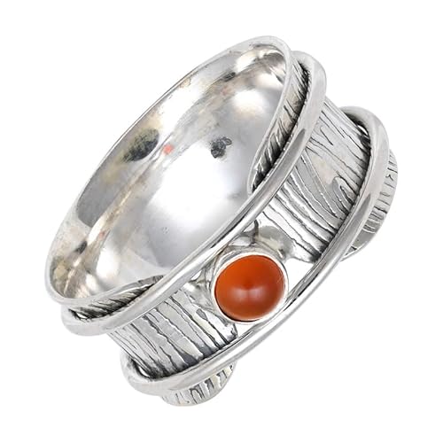 SILVERNROCK Cabochon-Karneol Edelstein-Spinnerring aus 925er Sterlingsilber Spinnerring für Herren und Damen alle Größen handgefertigter Schmuck E156J_69 (22.0) von SILVERNROCK