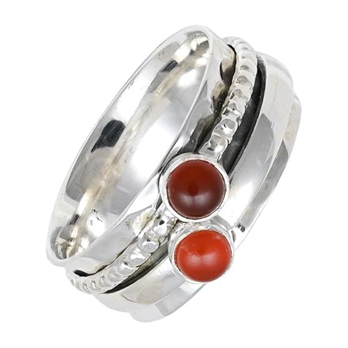 SILVERNROCK Cabochon-Karneol Edelstein-Spinnerring für Herren und Damen 925er-Sterlingsilber Spinnerring Geschenkartikel handgefertigter Schmuck E155E_66 (21.0) von SILVERNROCK