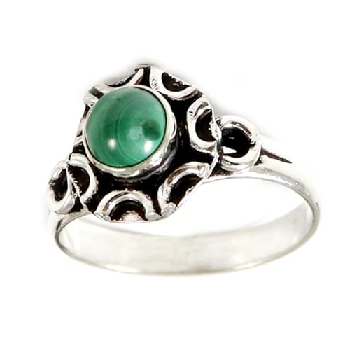 SILVERNROCK Cabochon Malachit Edelstein-Bandring für Herren und Damen alle Größen Geschenkartikel 925 Sterlingsilber-Ring handgefertigter Schmuck E167N_69 (22.0) von SILVERNROCK