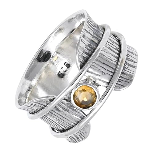 SILVERNROCK Citrin Edelstein-Spinnerring für Herren und Damen 925er-Sterlingsilber Spinnerring Geschenkartikel handgefertigter Schmuck E156C_57 (18.1) von SILVERNROCK