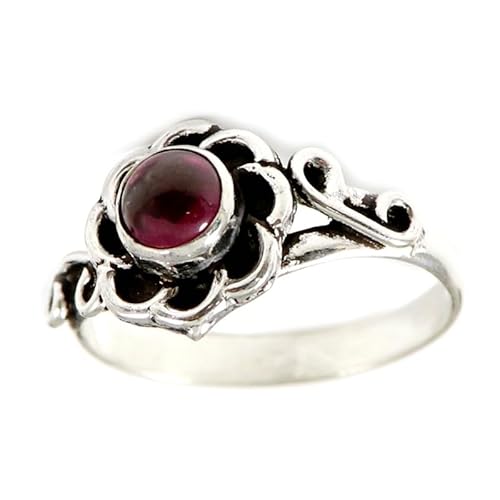 SILVERNROCK Granat Edelstein-Bandring für Herren und Damen alle Größen Geschenkartikel 925 Sterlingsilber-Ring handgefertigter Schmuck E162F_47 (15.0) von SILVERNROCK