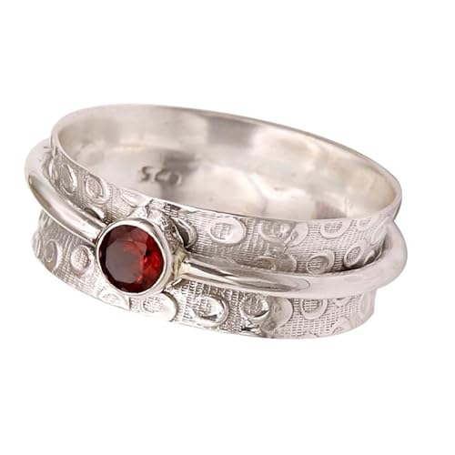 SILVERNROCK Granat Edelstein-Spinnerring für Herren und Damen 925er-Sterlingsilber Spinnerring Geschenkartikel handgefertigter Schmuck E145A_74 (23.6) von SILVERNROCK