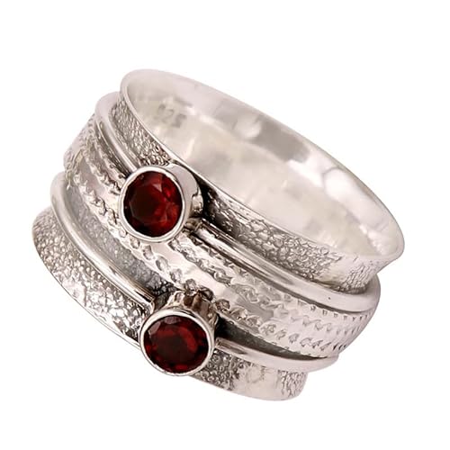 SILVERNROCK Granat Edelstein-Spinnerring für Herren und Damen 925er-Sterlingsilber Spinnerring Geschenkartikel handgefertigter Schmuck E149A_66 (21.0) von SILVERNROCK