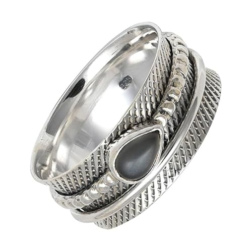 SILVERNROCK Grauer Mondstein Spinner-Ring 925er Sterlingsilber Spinner-Ring für Männer und Frauen Spinner-Ring alle Größen Geschenke Schmuck E142E_47 (15.0) von SILVERNROCK