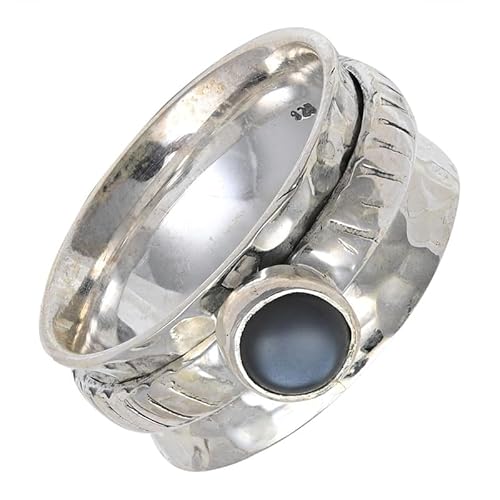 SILVERNROCK Grauer Mondstein Spinner-Ring 925er Sterlingsilber Spinner-Ring für Männer und Frauen Spinner-Ring alle Größen Geschenke Schmuck E144E_53 (16.9) von SILVERNROCK