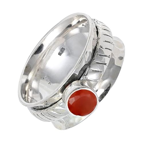 SILVERNROCK Karneol Edelstein-Spinnerring aus 925er Sterlingsilber Spinnerring für Herren und Damen alle Größen handgefertigter Schmuck E144L_60 (19.1) von SILVERNROCK