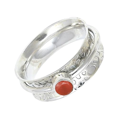 SILVERNROCK Karneol Edelstein-Spinnerring für Herren und Damen 925er-Sterlingsilber Spinnerring Geschenkartikel handgefertigter Schmuck E152K_65 (20.7) von SILVERNROCK