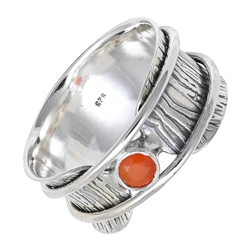 SILVERNROCK Karneol Edelstein-Spinnerring für Herren und Damen 925er-Sterlingsilber Spinnerring Geschenkartikel handgefertigter Schmuck E156G_60 (19.1) von SILVERNROCK