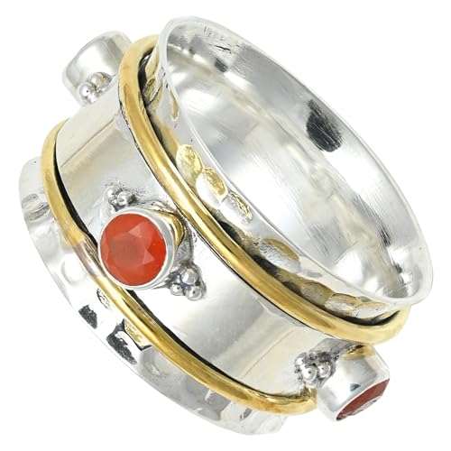 SILVERNROCK Karneol Edelstein-Spinnerring für Herren und Damen 925er-Sterlingsilber Spinnerring Geschenkartikel handgefertigter Schmuck ERG-1267A_48 (15.3) von SILVERNROCK