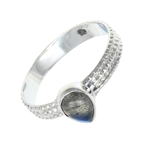 SILVERNROCK Labradorte Edelstein-Bandring für Herren und Damen alle Größen Geschenkartikel 925 Sterlingsilber-Ring handgefertigter Schmuck ERG-130D_68 (21.6) von SILVERNROCK