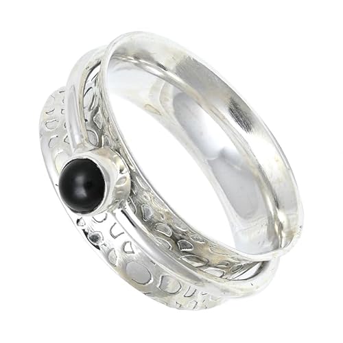 SILVERNROCK Onyx Edelstein-Spinnerring aus 925er Sterlingsilber Spinnerring für Herren und Damen alle Größen handgefertigter Schmuck E152D_58 (18.5) von SILVERNROCK