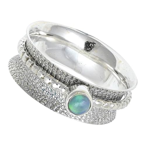 SILVERNROCK Opal Edelstein-Spinnerring aus 925er Sterlingsilber Spinnerring für Herren und Damen alle Größen handgefertigter Schmuck E154L_56 (17.8) von SILVERNROCK