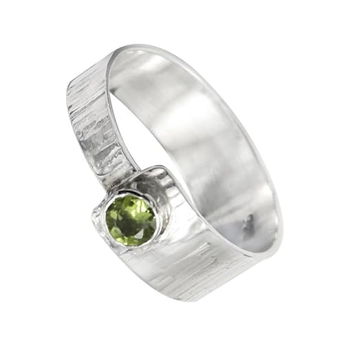 SILVERNROCK Peridot Edelstein-Bandring für Herren und Damen alle Größen Geschenkartikel 925 Sterlingsilber-Ring handgefertigter Schmuck ERG-135B_65 (20.7) von SILVERNROCK