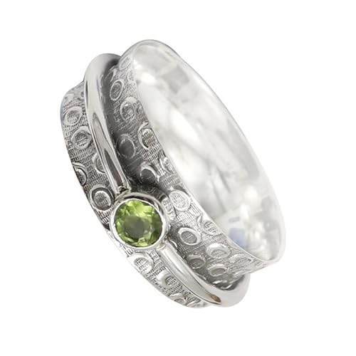 SILVERNROCK Peridot Edelstein-Spinnerring aus 925er Sterlingsilber Spinnerring für Herren und Damen alle Größen handgefertigter Schmuck E145B_70 (22.3) von SILVERNROCK