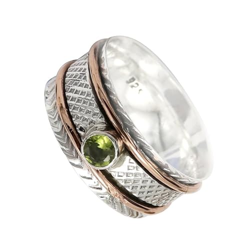 SILVERNROCK Peridot Edelstein-Spinnerring aus 925er Sterlingsilber Spinnerring für Herren und Damen alle Größen handgefertigter Schmuck E157B_52 (16.6) von SILVERNROCK