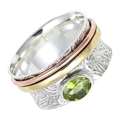 SILVERNROCK Peridot Spinner-Ring 925er Sterlingsilber Spinner-Ring für Männer und Frauen Spinner-Ring alle Größen Geschenke Schmuck ERG-1215A_49 (15.6) von SILVERNROCK