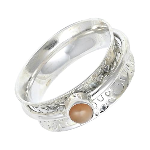 SILVERNROCK Pfirsich-Mondstein Edelstein-Spinnerring aus 925er Sterlingsilber Spinnerring für Herren und Damen alle Größen handgefertigter Schmuck E152L_63 (20.1) von SILVERNROCK