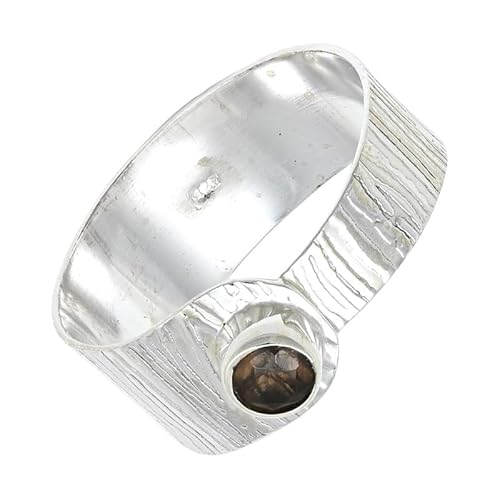 SILVERNROCK Rauchquarz Edelstein-Bandring 925er Sterlingsilber-Bandring Herren- und Damen-Bandring alle Größen handgefertigter Schmuck ERG-135D_70 (22.3) von SILVERNROCK