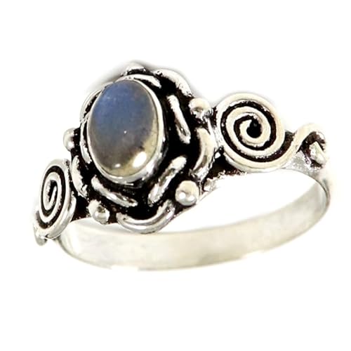 SILVERNROCK Regenbogenmondstein Edelstein 925 Sterling Silber Bandring Herren- und Damenbandring Alle Größen Geschenkartikel Handgefertigter Schmuck ERG-180A_66 (21.0) von SILVERNROCK