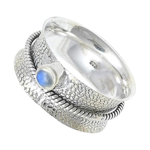 SILVERNROCK Regenbogenmondstein Edelstein-Spinnerring aus 925er Sterlingsilber Spinnerring für Herren und Damen alle Größen handgefertigter Schmuck E153L_66 (21.0) von SILVERNROCK