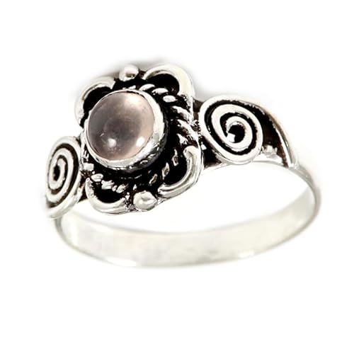 SILVERNROCK Rosenquarz Edelstein-Bandring für Herren und Damen alle Größen Geschenkartikel 925 Sterlingsilber-Ring handgefertigter Schmuck E165C_65 (20.7) von SILVERNROCK