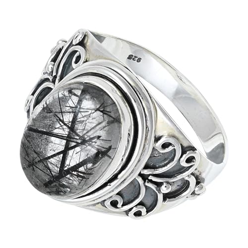 SILVERNROCK Rutilquarz Edelstein-Bandring für Herren und Damen alle Größen Geschenkartikel 925 Sterlingsilber-Ring handgefertigter Schmuck ERG-1202A_62 (19.7) von SILVERNROCK