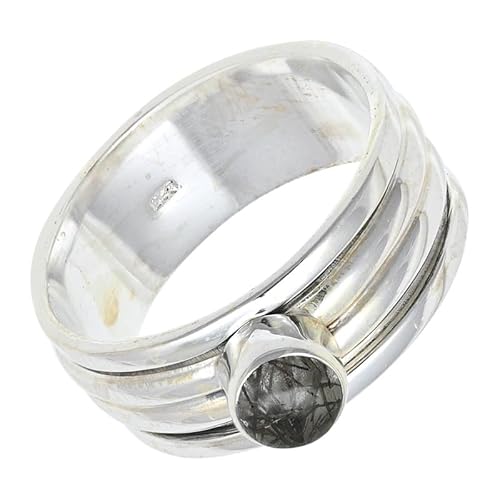 SILVERNROCK Rutilquarz Edelstein-Spinnerring aus 925er Sterlingsilber Spinnerring für Herren und Damen alle Größen handgefertigter Schmuck E148L_55 (17.5) von SILVERNROCK