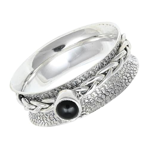 SILVERNROCK Schwarzer Onyx Edelstein-Spinnerring aus 925er Sterlingsilber Spinnerring für Herren und Damen alle Größen handgefertigter Schmuck E143L_71 (22.6) von SILVERNROCK