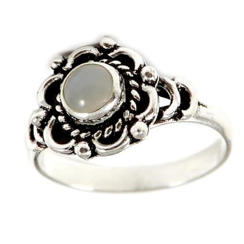 SILVERNROCK Weißer Mondstein Edelstein 925 Sterling Silber Bandring Herren- und Damenbandring Alle Größen Geschenkartikel Handgefertigter Schmuck E170C_72 (22.9) von SILVERNROCK