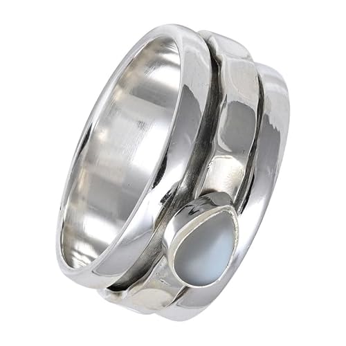 SILVERNROCK Weißer Mondstein Edelstein-Spinnerring aus 925er Sterlingsilber Spinnerring für Herren und Damen alle Größen handgefertigter Schmuck E141H_62 (19.7) von SILVERNROCK