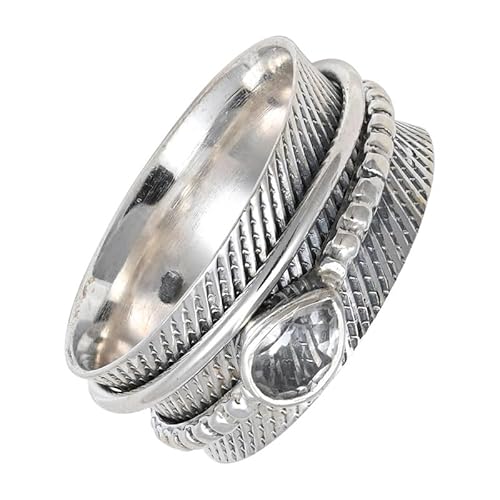 SILVERNROCK Weißer Topas Spinner-Ring 925er Sterlingsilber Spinner-Ring für Männer und Frauen Spinner-Ring alle Größen Geschenke Schmuck E142M_47 (15.0) von SILVERNROCK