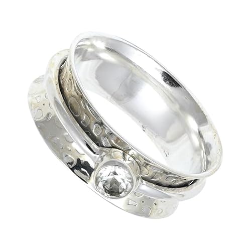 SILVERNROCK Weißer Topas Spinner-Ring 925er Sterlingsilber Spinner-Ring für Männer und Frauen Spinner-Ring alle Größen Geschenke Schmuck E152I_63 (20.1) von SILVERNROCK