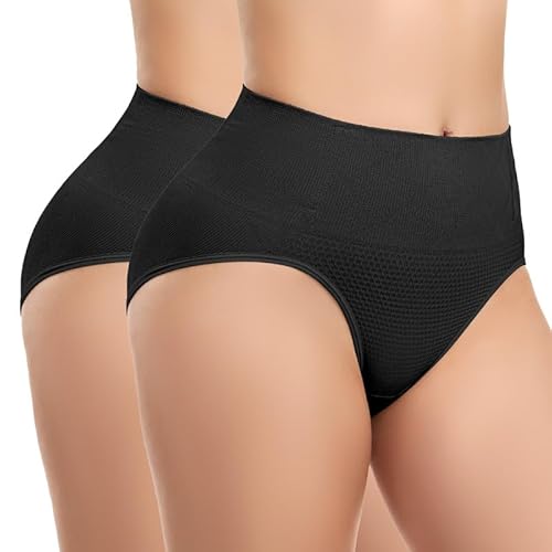 SIMIYA Shapewear Damen Bauchweg Unterhose Slips Bauchkontroll String Tanga Miederhose Hohe Taille Miederpants Elastisch Body Shaper Höschen Nahtlose Unterwäsche Formender(2*Schwarz, XL) von SIMIYA