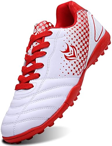 SIN0ES S99900 Fußballschuhe Herren Microfaser Cleats Athletics Fußballschuhe Kinder Jugendliche Erwachsene Trainingsschuhe Professionelle Outdoor Sport Football Schuhe Unisex Weiß Rot Gr.39 von SIN0ES