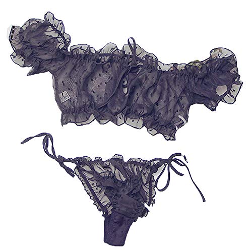 Damen-Dessous, niedlich, sexy, Chiffon, gestreift, Dessous-Set, gewellt, transparent, BH und Tanga-Set, Ysl7752black, Einheitsgröße von SINMIUANIME