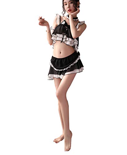 Damen Dessous süße Katze Rollenspiel Dessous Lolita Anime Bikini Dessous Chiffon Medium - Schwarz - Einheitsgröße von SINMIUANIME