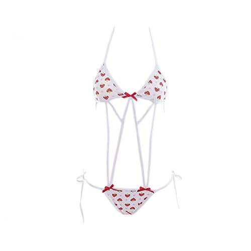 Damen Dessous Mini Bikini Erdbeere Schnürung Unterwäsche Set Anime Rollenspiel T-String Bikini, S0362red, Einheitsgröße von SINMIUANIME