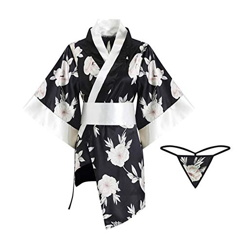 SINMIUANIME Damen-Kimono-Set mit Kimono-Motiv, sexy, bedruckt, Cosplay, Dessous, Kimono-Set, 2412schwarz, Einheitsgröße von SINMIUANIME