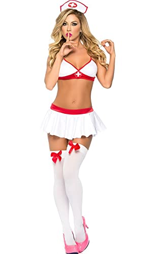 SINMIUANIME Sexy Krankenschwester Kostüm für Frauen Krankenschwester Cosplay Dessous Outfits Halloween Kostüme mit Kopfschmuck und Socken (X27Weiß) von SINMIUANIME