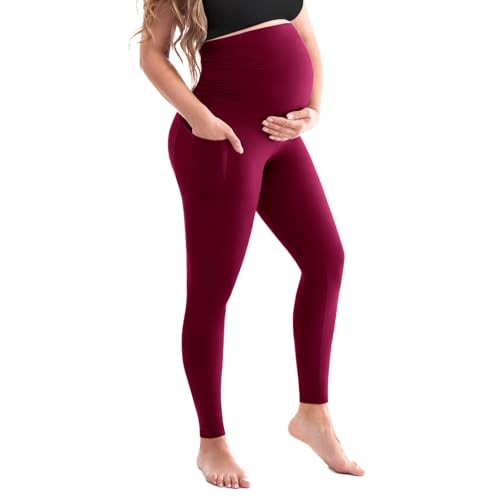 SINOPHANT Damen Umstandsleggings Hohe Taille Umstandshosen mit Taschen Blickdichte Schwangerschaftsleggings Weiche Elastische Umstandsmode Zuhause Yoga L von SINOPHANT