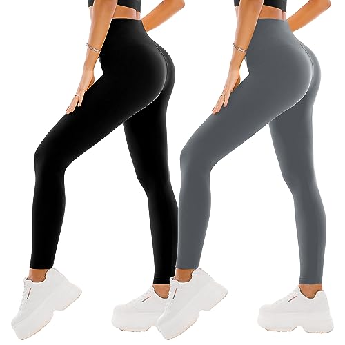 SINOPHANT 2er Pack Leggings Damen High Waist - Sportleggins Elastisch Yogahose Blickdicht Fitness Gym Yoga(2 Schwarz/Grau,S-M) von SINOPHANT