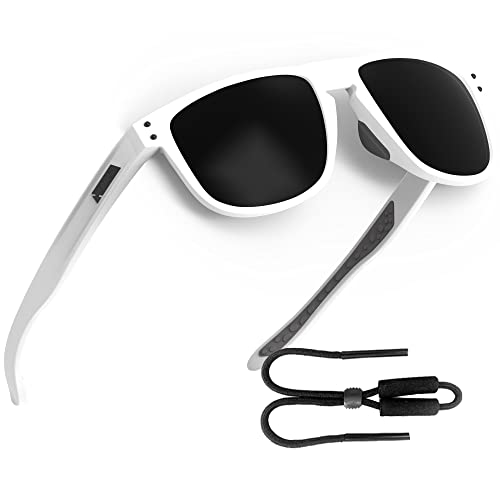 SIPLION Rechteckige polarisierte Sport-Sonnenbrille für Damen und Herren, zum Radfahren, Fahren, Angeln, UV400-Schutz,1901 weiß+grau von SIPLION