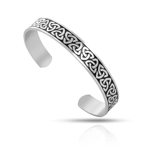 SIPURIS Keltischer Knoten-Armband für Damen und Herren, keltischer Triquetra, Dreifaltigkeitsknoten, Wikinger-Armband, Manschette, Edelstahl, nordisch, irisch, verstellbar, offener Armreif Schmuck von SIPURIS