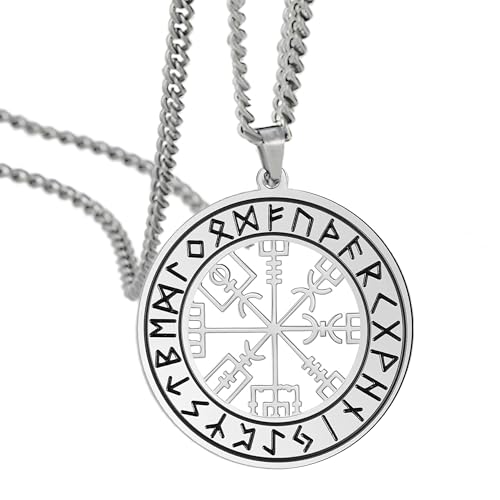 SIPURIS Viking Vegvisir Halskette für Männer Celtic Viking Runen Nordic Odin Kompass Halskette Edelstahl ausgehöhlt Amulett heidnischen Schmuck Geschenke für Männer Frauen (schwarz) von SIPURIS