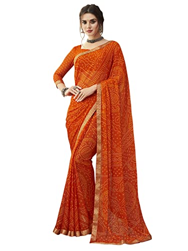 SIRIL Damen Bandhani Printed & Lace Chiffon Sari mit Bluse, Orange 1, Einheitsgröße SIRIL Damen Bandhani Printed & Lace Chiffon Sari mit Bluse, Orange 1, Einheitsgröße von SIRIL