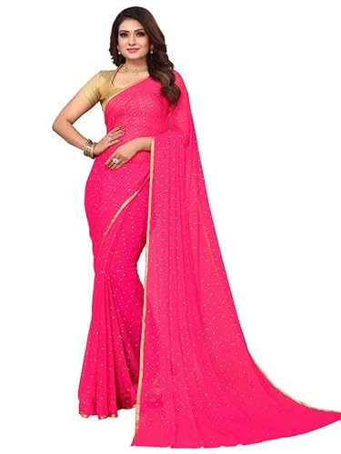 SIRIL Damen Jari Border & Mukaish Work Chiffon Sari mit ungenähter Bluse, Pink1, Einheitsgr��e SIRIL Damen Jari Border & Mukaish Work Chiffon Sari mit ungenähter Bluse, Pink1, Einheitsgr��e von SIRIL